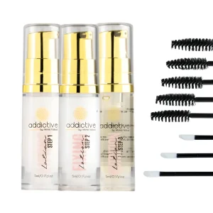 Πλήρες επαγγελματικό κιτ Brow Lamination της Addictive με λοσιόν, αφρό καθαρισμού, μεμβράνη και βουρτσάκια.