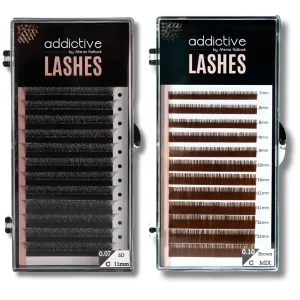 Κασετίνες βλεφαρίδων Addictive Lashes σε μαύρο (Premade 5D) και καφέ χρώμα (Brown Mix) από την Addictive Lashes.