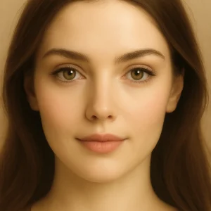 Πορτρέτο γυναίκας με συμμετρικά χαρακτηριστικά για την εκπαίδευση στην προσωπολογία (Eye Design). Χρησιμοποιείται για την ανάλυση του σχήματος των ματιών και την επιλογή του κατάλληλου στυλ βλεφαρίδων στα σεμινάρια της Addictive Lashes.