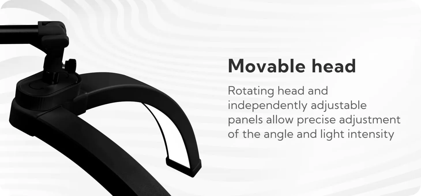 Μαύρη επαγγελματική λάμπα σε σχήμα μισοφέγγαρου με βάση για κινητό τηλέφωνο, ιδανική για lash artists.