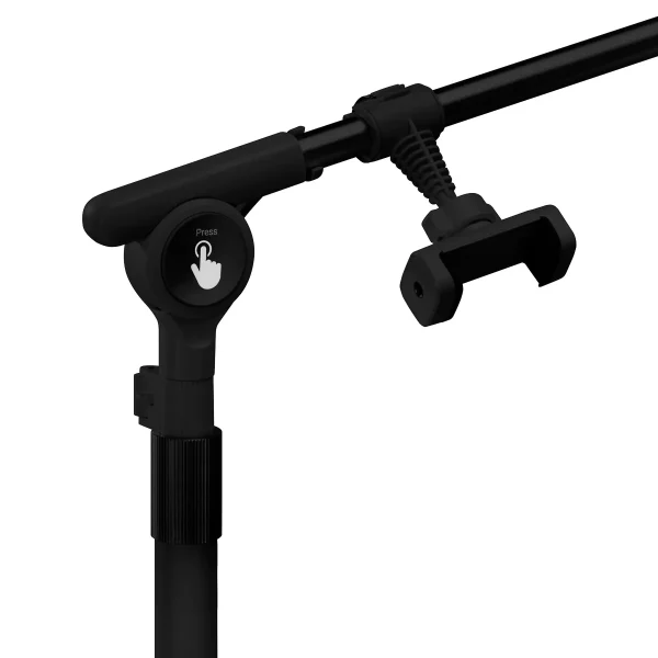 Λεπτομέρεια του φωτιστικού Glow που δείχνει την τοποθέτηση smartphone στη ειδική βάση για λήψη βίντεο και φωτογραφιών.