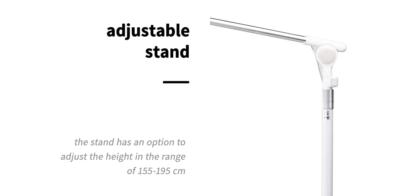 Γράφημα που δείχνει τη δυνατότητα ρύθμισης της κλίσης της κεφαλής της λευκής λάμπας Glow Arche για βέλτιστη γωνία φωτισμού.