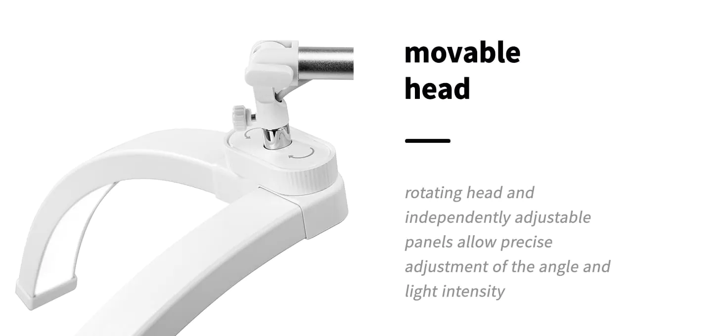 Επεξηγηματικό γράφημα της λευκής λάμπας Glow Arche που δείχνει την πλήρη περιστροφή των δύο φωτιστικών τμημάτων της κεφαλής.