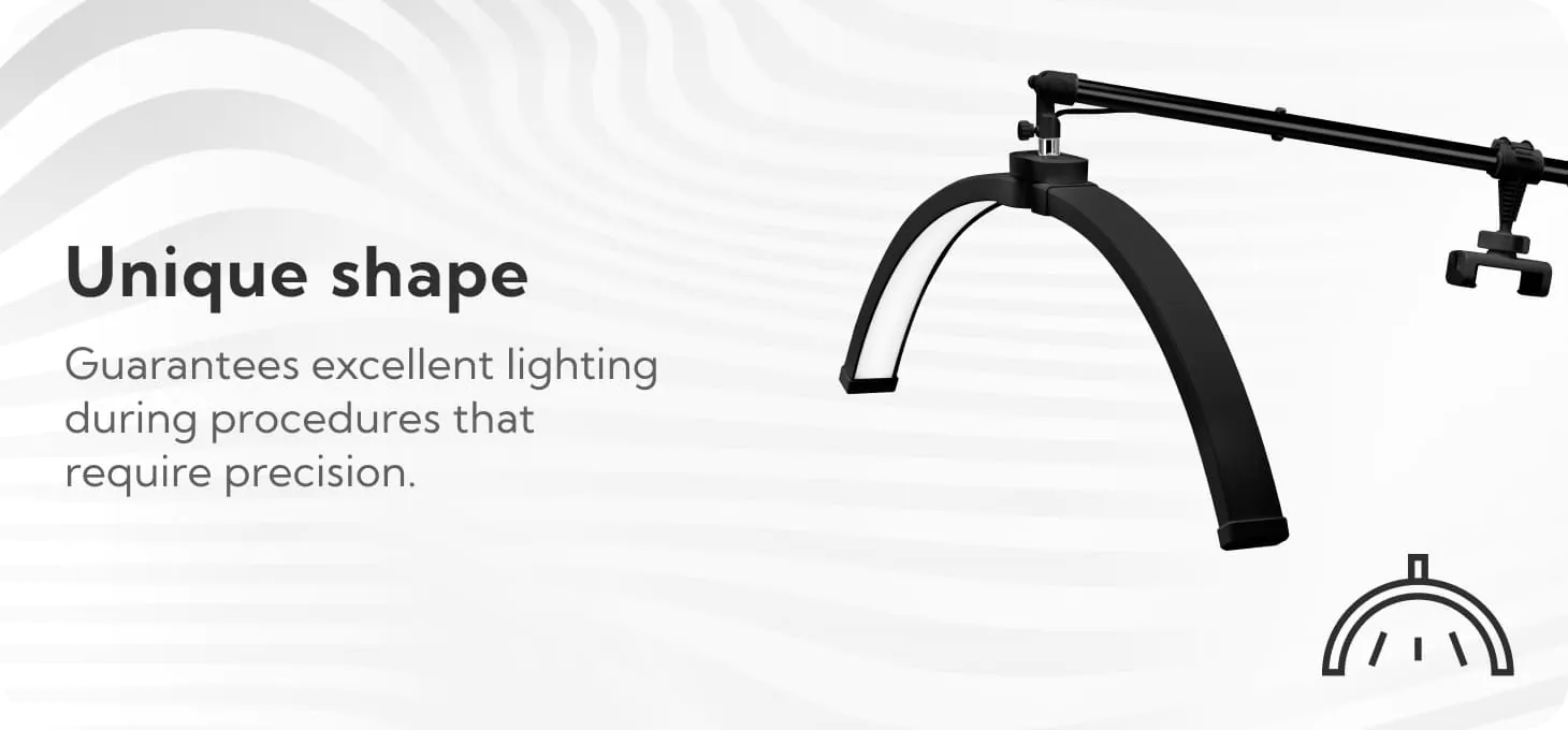 Μαύρη λάμπα LED σε σχήμα μισοφέγγαρου για επαγγελματικές εφαρμογές βλεφαρίδων και φρυδιών, με βάση κινητού.