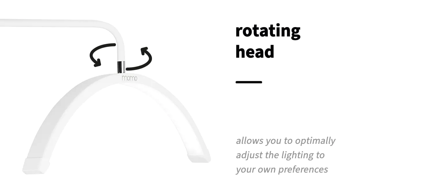 Τεχνικό γράφημα της λευκής λάμπας MOMO MX6 White που δείχνει τη δυνατότητα περιστροφής της κυρτής κεφαλής κατά 360 μοίρες.