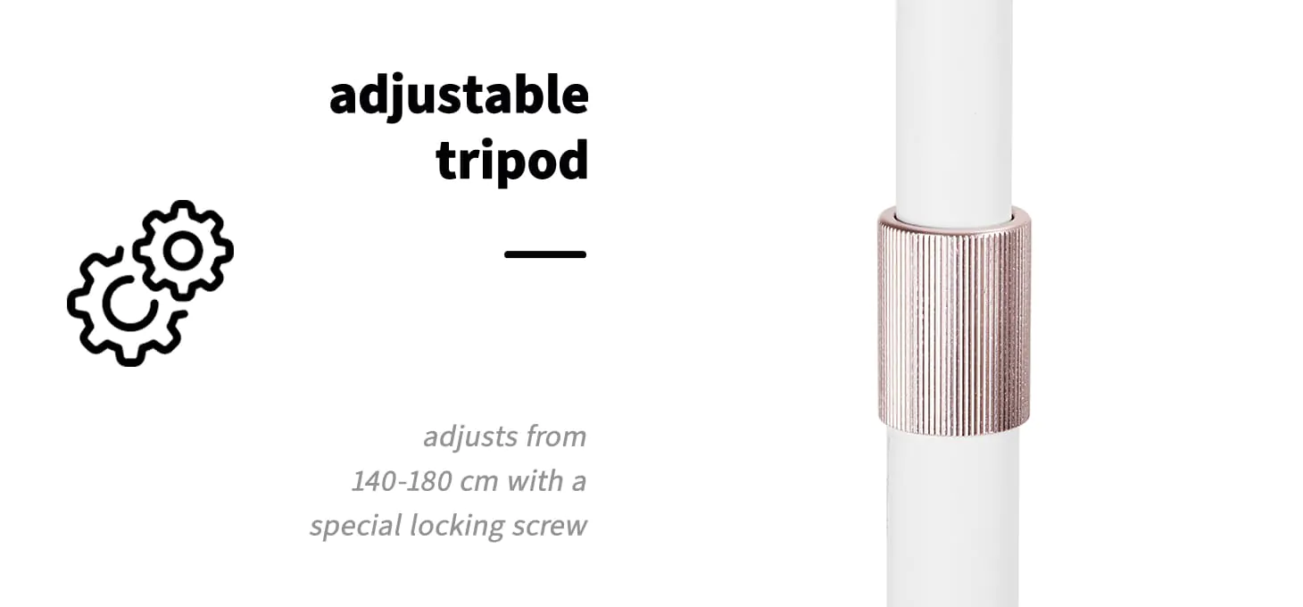 Κοντινή λήψη του λευκού μηχανισμού ρύθμισης ύψους της λάμπας MOMO MX6 White με την εργονομική βίδα ασφάλισης.