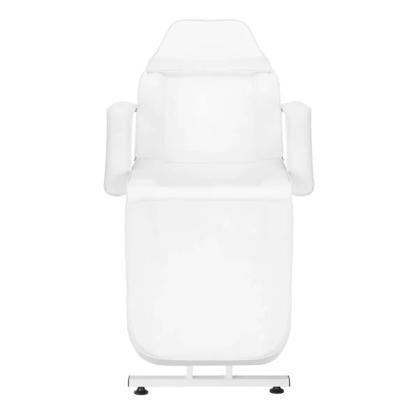 Μπροστινή όψη της επαγγελματικής πολυθρόνας αισθητικής Sillon White που δείχνει το αναπαυτικό κάθισμα και τα συρτάρια αποθήκευσης.