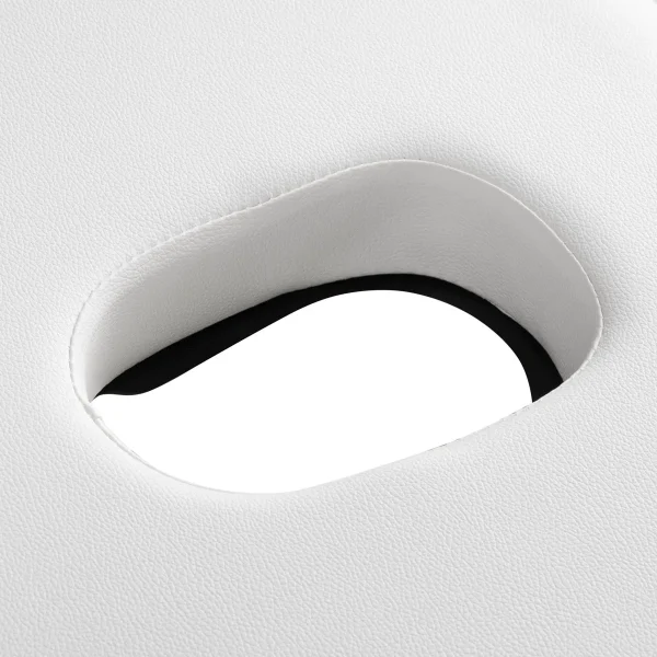 Λεπτομέρεια της οπής προσώπου με εμφανή τον ξύλινο σκελετό οξιάς στο λευκό κρεβάτι BALANCE.