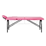 Πλαϊνή όψη του πτυσσόμενου κρεβατιού BALANCE σε ροζ χρώμα με μαύρα ξύλινα πόδια, ιδανικό για lash & brow studios.