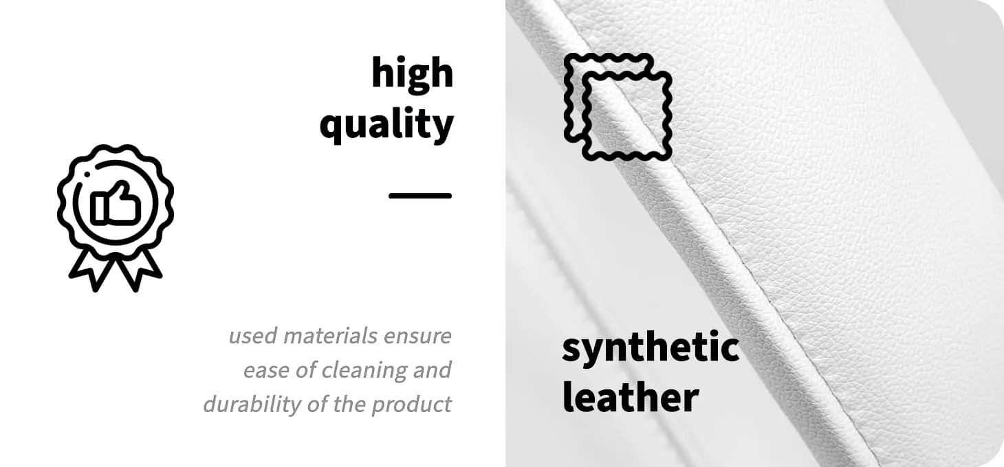 Κοντινή λήψη της υψηλής ποιότητας λευκού συνθετικού δέρματος της πολυθρόνας Sillon που δείχνει την ανθεκτική επιφάνεια και τις προσεγμένες ραφές.