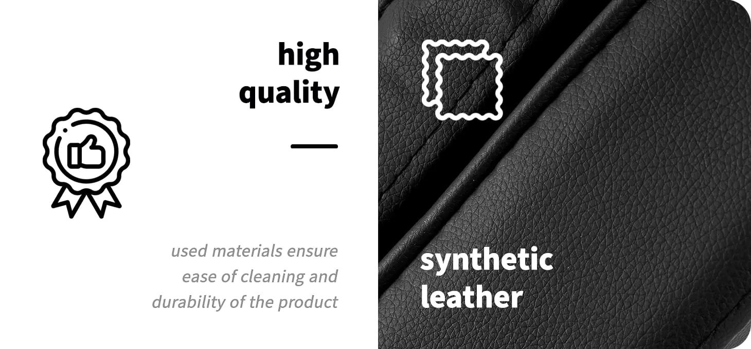 Κοντινή λήψη της επένδυσης από υψηλής ποιότητας μαύρο συνθετικό δέρμα (eco-leather) της πολυθρόνας Sillon - Addictive Lashes.