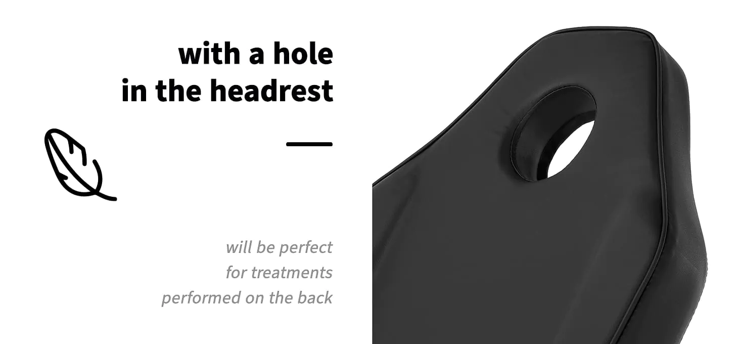 Λεπτομέρεια του προσκέφαλου της πολυθρόνας Sillon που δείχνει την ειδική οπή για θεραπείες προσώπου και μασάζ - Addictive Lashes.