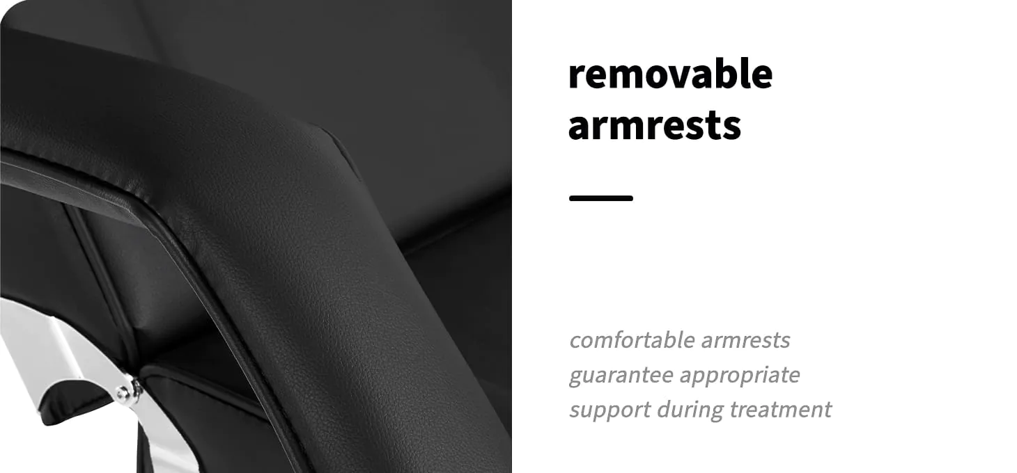 Επίδειξη των αφαιρούμενων μπράτσων της πολυθρόνας αισθητικής Sillon για μεγαλύτερη άνεση και πρόσβαση κατά τις θεραπείες - Addictive Lashes.